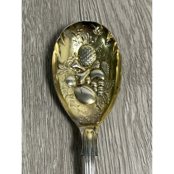 Vintage EPS A1 Sheffield England Serving Spoon w/ Embossed Fruit Design - Picture 2 of 7
